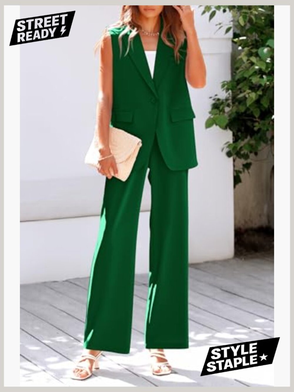 2 Piece Business Casual Blazer Set - Vest & Wide Leg Pants - Picture 5 of 7